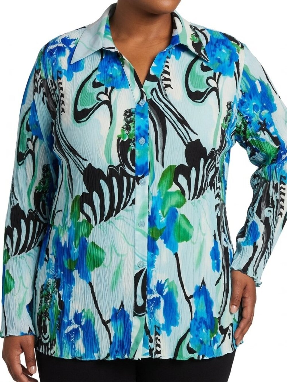 Milano Woman Abstract Floral Print Crinkle Texture Blouse- Sz. 2X